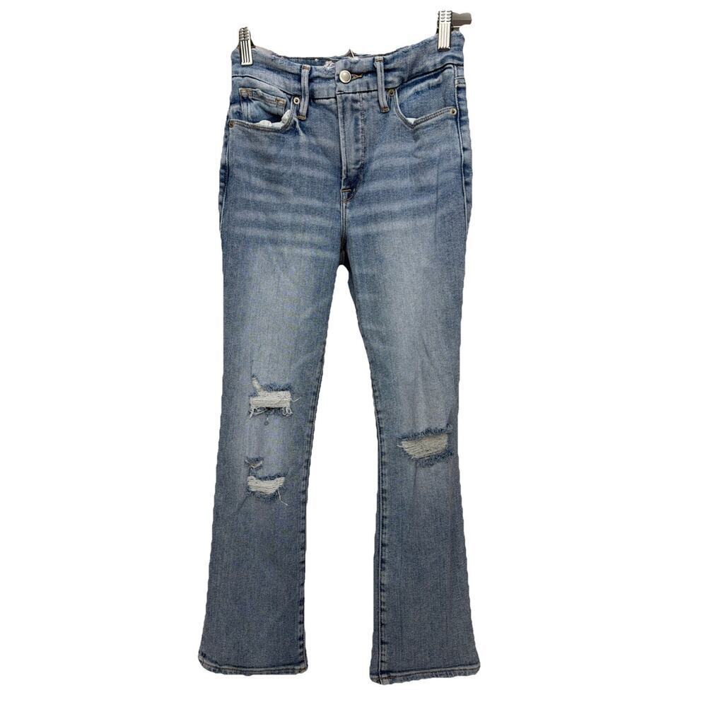 Good American Women's Jeans Sz 4 Indigo style GLS731T Distressed Straight Leg